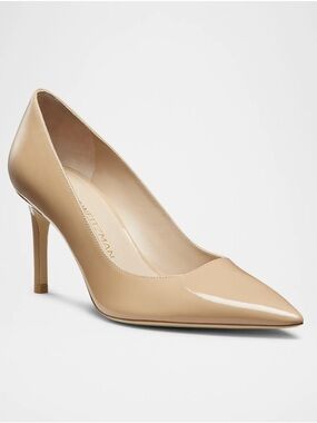 Stuart Weitzman Beige Patent Leather Pointed-Toe Pumps with bag